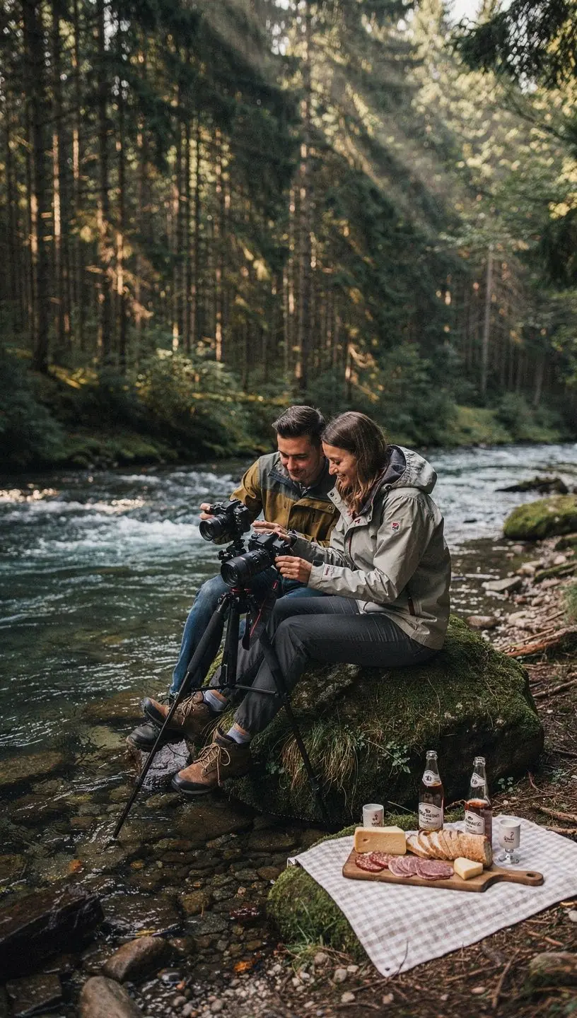 Entspannende Yoga-Session im Freien mit Blick auf einen stillen See und grüne Landschaft